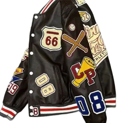 Unisex New Embroidery Harajuku Patchwork PU Coat Women's Hip Hop Leather Jacket Spring Autumn Long Sleeve Female Jacket Outwear