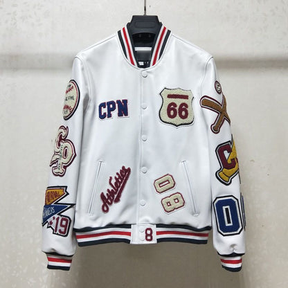 Bomber Leather Jacket Men Motorcycler Flocking Embroidery Loose Biker PU Baseball Jackets Mens High Street Racing Coat 2023