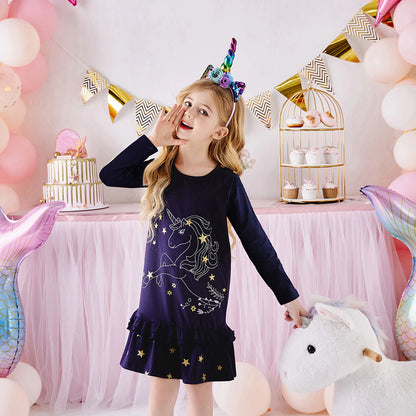 Girl Casual Dress Kids Cotton Dresses Long Sleeve Straight Dress for Spring Autumn Kids Cartoon Costumes Children Clothing