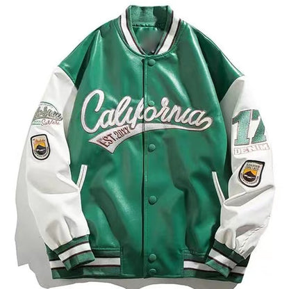 Bróidnéireacht Píolótach Baseball Jacket Fir Hip-Hop Streetwear PU Leathar Varsity Buamadóir Jacket Mná 2023 Nua Harajuku Cótaí Scaoilte