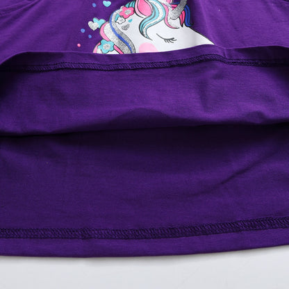 Kids Dress for Girls Autumn Winter Long Sleeve Cotton Dress Rainbow Unicorn Cartoon Print Casual Wear Children Clothes