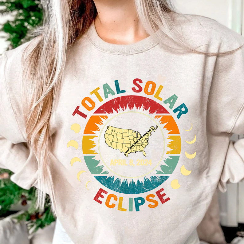 Solar Eclipse Sweatshirt, Lunar Eclipse Tshirt, 2024 America Path of Totality, April 8th 2024 Total Solar Eclipse Matching Family Shirts
