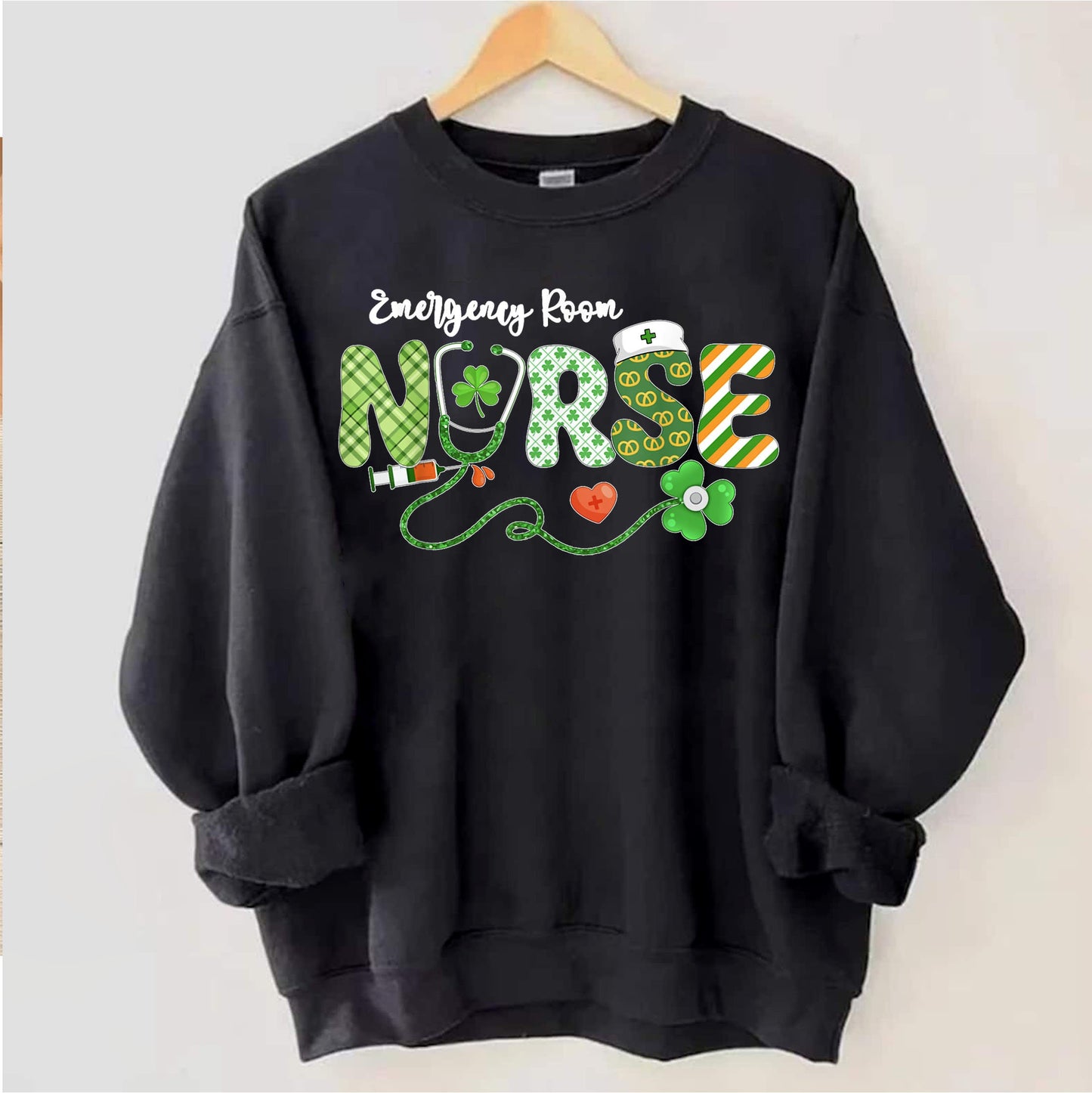St. Patrick's Day Nurse Shamrock Sweatshirt, St Patricks Day TShirt for Nurse, Lucky Irish Women T Shirt Nurse Stethoscope Gift for Nurse