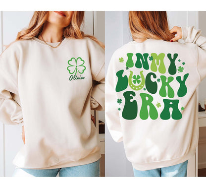 St Patrick's Day In My Lucky Era Sweatshirt, Custom name St Patty's Day Tee,In My Lucky Era Shirt, Saint Patty's Day Apparel, Cute Shamrock