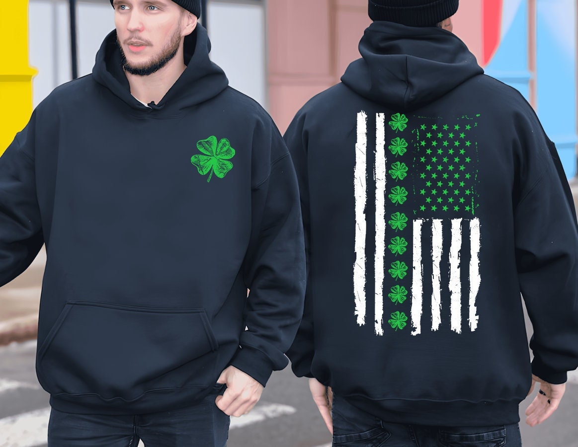 St. Patrick's Day American Flag Hoodie and Sweatshirt, Saint Patrick's Day Shirt, Irish Shirt, USA Flag Shirt