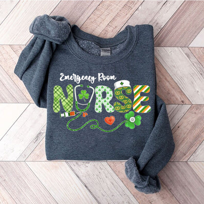 St. Patrick's Day Nurse Shamrock Sweatshirt, St Patricks Day TShirt for Nurse, Lucky Irish Women T Shirt Nurse Stethoscope Gift for Nurse