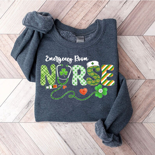 St. Patrick's Day Nurse Shamrock Sweatshirt, St Patricks Day TShirt for Nurse, Lucky Irish Women T Shirt Nurse Stethoscope Gift for Nurse