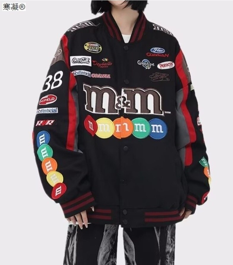 Autumn Winter Women's Embroidery Thin Baseball Racing Jacket Men Female Coat Outerwear Plus Size Long Sleeve Clothing