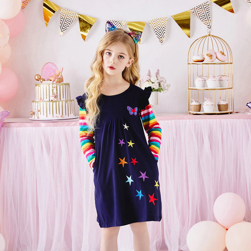 Girl Casual Dress Kids Cotton Dresses Long Sleeve Straight Dress for Spring Autumn Kids Cartoon Costumes Children Clothing