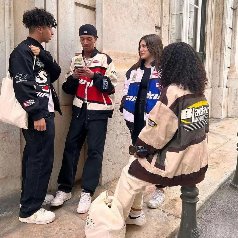 Streetwear lettera ricamo giacca moto uomo Chaquetas Hombre Hip Hop Vintage cotone coppie primavera giacca da Baseball Unisex