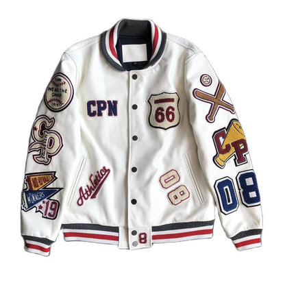 Unisex New Embroidery Harajuku Patchwork PU Coat Women's Hip Hop Leather Jacket Spring Autumn Long Sleeve Female Jacket Outwear