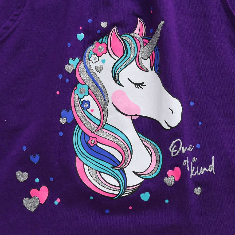 Kids Dress for Girls Autumn Winter Long Sleeve Cotton Dress Rainbow Unicorn Cartoon Print Casual Wear Children Clothes