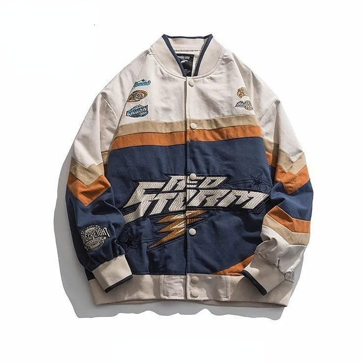 Streetwear lettera ricamo giacca moto uomo Chaquetas Hombre Hip Hop Vintage cotone coppie primavera giacca da Baseball Unisex