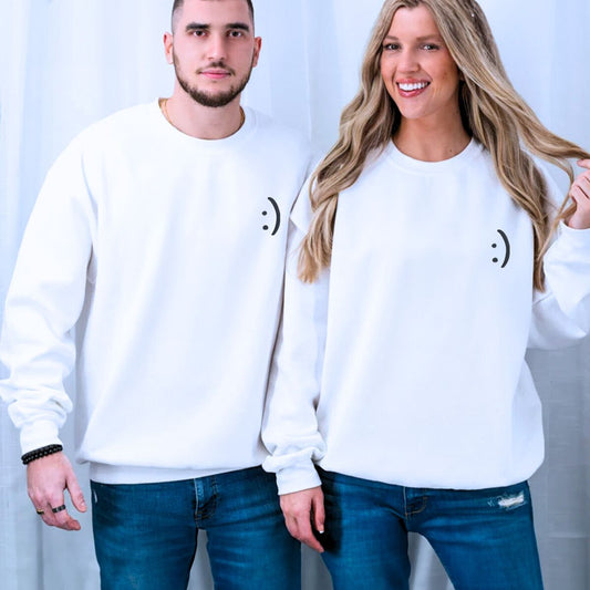 Smile Face Sweatshirt or Hoodie, Custom Embroidered for Couple Gifts Valentines Day