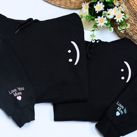 Smile Face Sweatshirt or Hoodie, Custom Embroidered for Couple Gifts Valentines Day