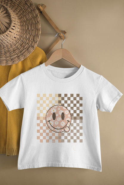Smiley Face Checkered Kids Shirt I Trendy Toddler Boy Shirts I Kids Retro Graphic Tees I Cute Toddler Girl T-Shirt I Wild Child I Mama's tee