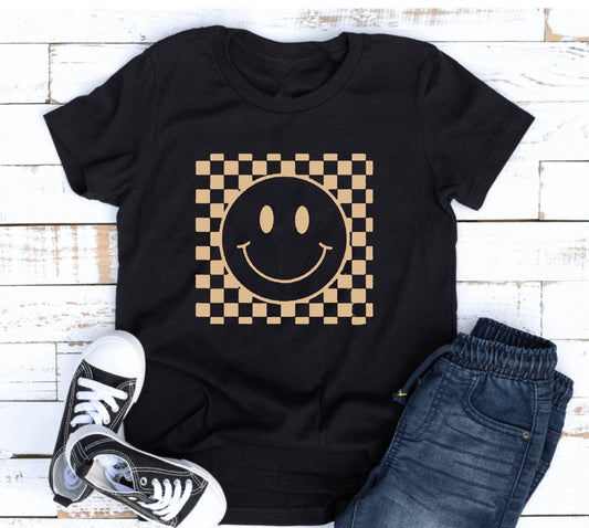 Smiley Face Checkered Kids Shirt I Trendy Toddler Boy , girl Shirts, Kids Retro Graphic Tees, Cute Toddler Girl Shirt, Smiley Face kid shirt