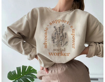 Social Worker Wildflower Shirt, Social Work Month, Advocate Support Empower, Student Graduation, School Social Worker, Unisex sweatshirt