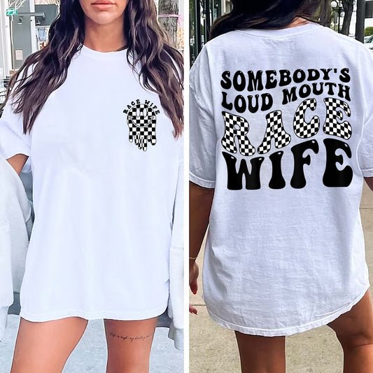 Somebody's Loud Mouth Race Wife Melting Smile Tee, Wife Shirt, Retro Boho Funny Wifey Shirt, Gift for Brides, Gift for Her, Funny Mrs Shirt