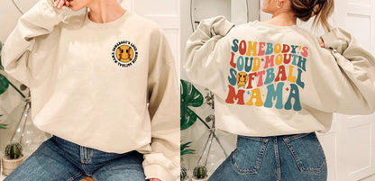 Somebody's Loud Mouth Softball Mama Sweatshirt, Funny Mom Gifts, Softball Sweatshirt, Gifts for Mom, Softball Mom Shirt, Mom Life T-Shirt