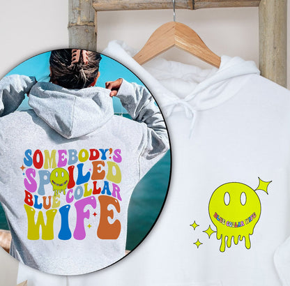 Somebody's Spoiled Blue Collar Wife Hoodie Shirt, Cute Smile Face T-Shirt, Collar Wife Shirts, Gift For Her