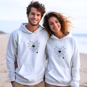 Spider Web Heart Hoodie or Sweatshirt, Custom Embroidered Valentine's Day Gifts for New Couples