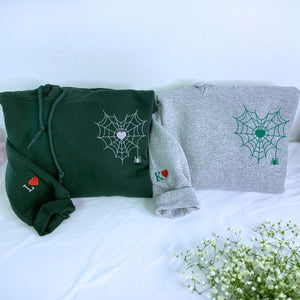 Spider Web Heart Hoodie or Sweatshirt, Custom Embroidered Valentine's Day Gifts for New Couples