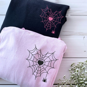 Spider Web Heart Hoodie or Sweatshirt, Custom Embroidered Valentine's Day Gifts for New Couples