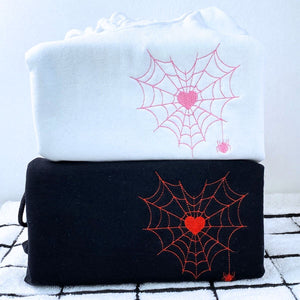 Spider Web Heart Hoodie or Sweatshirt, Custom Embroidered Valentine's Day Gifts for New Couples