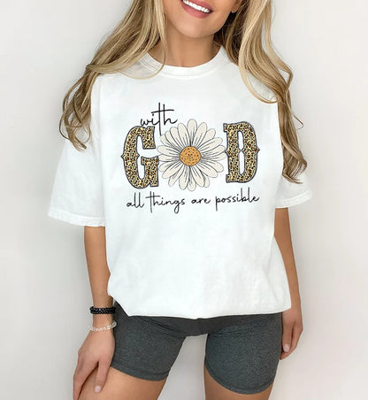 Sunflower Shirt, With God All Things Are Possible Shirt, Religious Shirt, Inspirational Shirt, Christian Shirt, Bible Shirt for Women gift