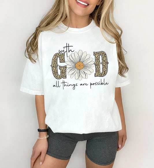 Sunflower Shirt, With God All Things Are Possible Shirt, Religious Shirt, Inspirational Shirt, Christian Shirt, Bible Shirt for Women gift
