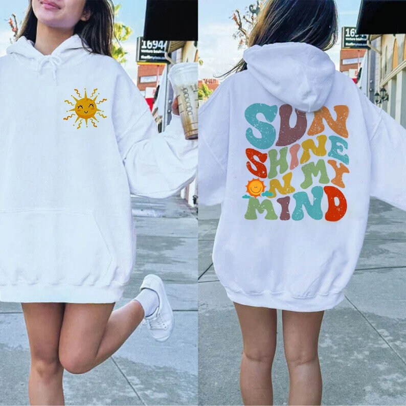 Sunshine On My Mind Hoodie, Aesthetic Sweatshirt, Summer Beach Hoodie, Cute Surfer Girl Shirt, Summer Outfit, Words on Back Hoodie gift