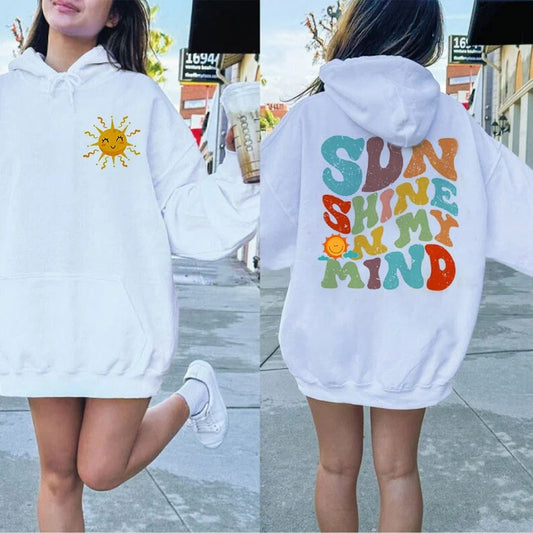 Sunshine On My Mind Hoodie, Aesthetic Sweatshirt, Summer Beach Hoodie, Cute Surfer Girl Shirt, Summer Outfit, Words on Back Hoodie gift