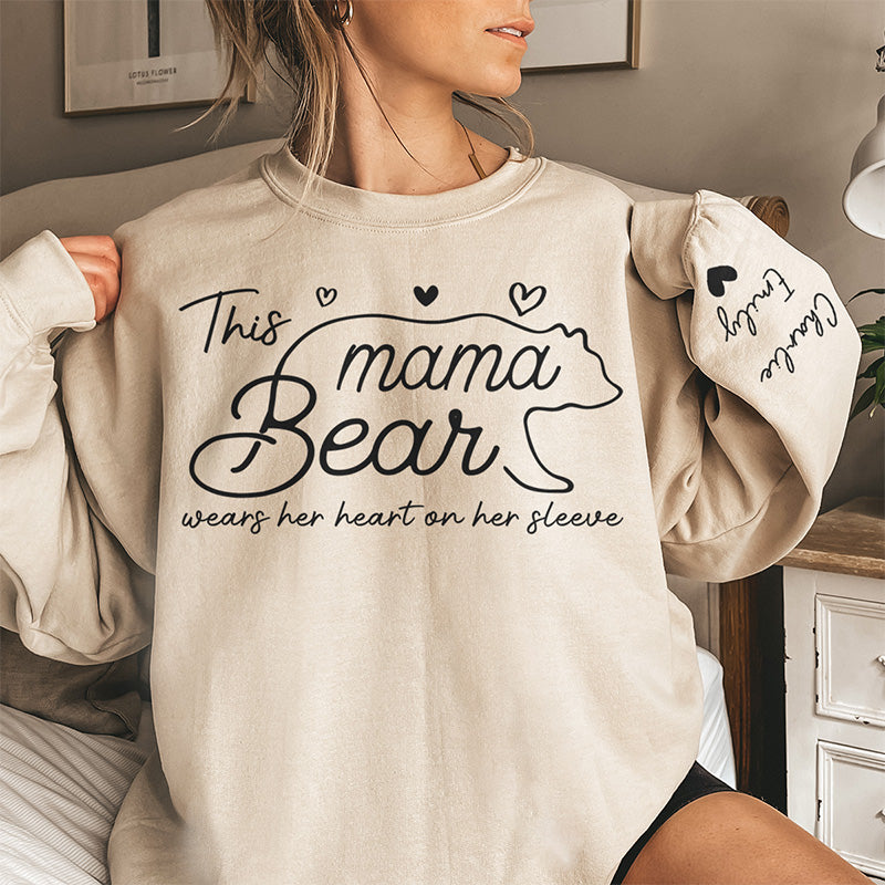 This Mama Bear Wears Her Heart On Her Sleeve Sweatshirt, Gift For Mom