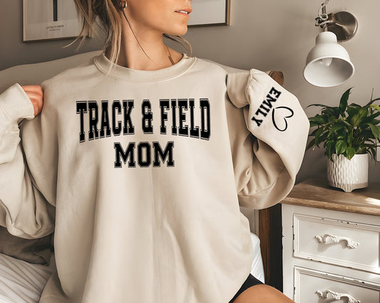 Track and Field Mom Sweatshirt, Personalized Track Mom Hoodie, Sleeve Design Shirt, Custom Gift for Track and Field Mom, Mother days Shirt