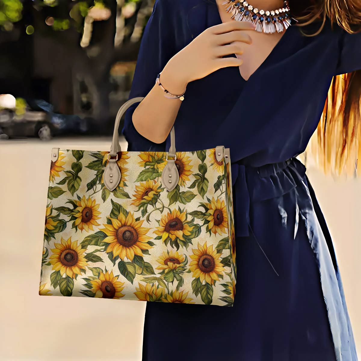Leather Bag Happy Sunflowers