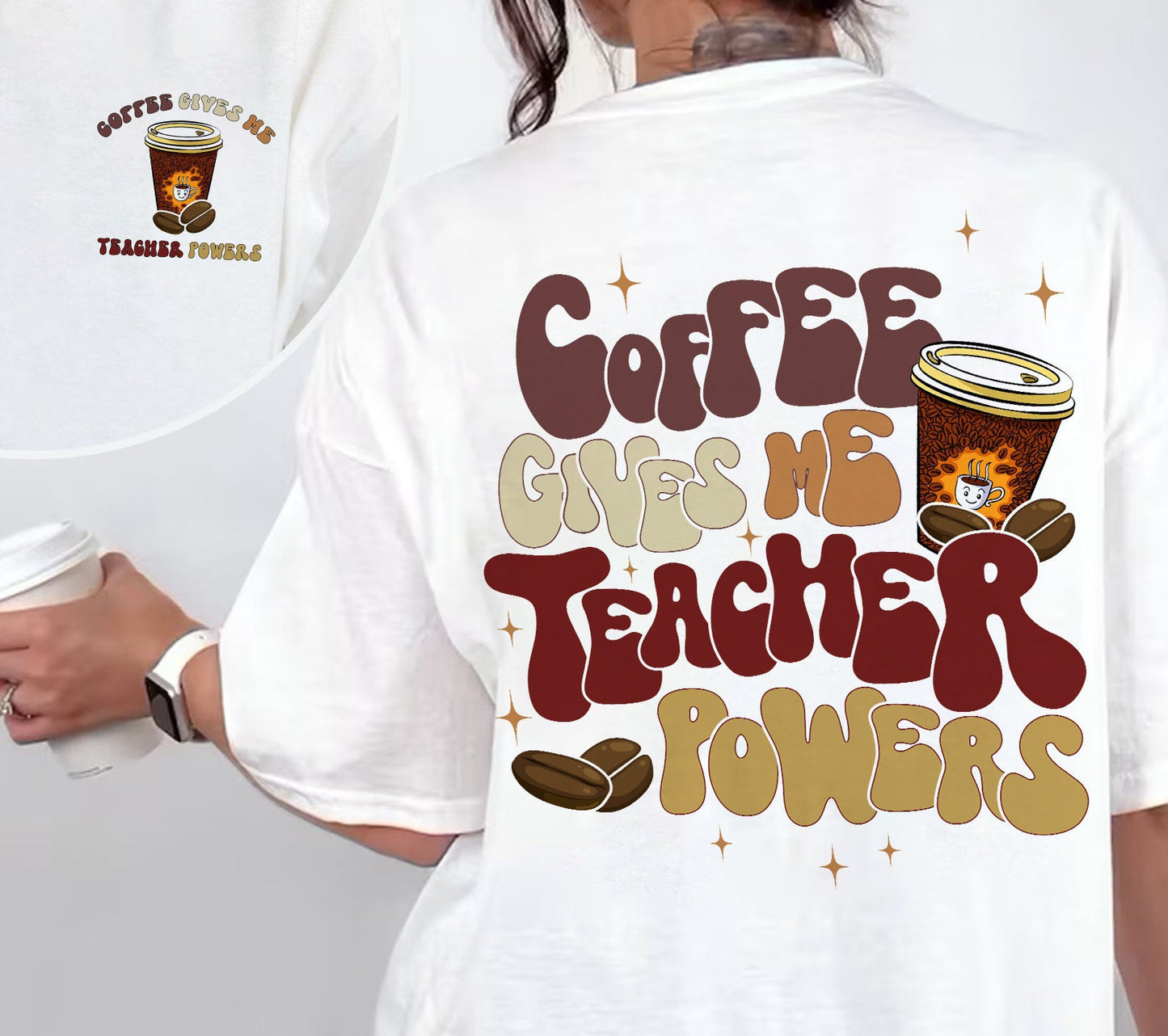 Teacher Coffee T-shirt, Coffee Gives Me Teacher Powers Tee Shirt, This Teacher Runs On Coffee Shirts, Teacher T-Shirt Coffee, Teacher Gift