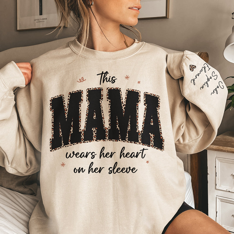 This Mama Wears Her Heart On Her Sleeve Sweatshirt, Gift For Mom