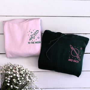 To The Moon And Back Sweatshirt or Hoodie, Personalized Embroidered Couple Gifts