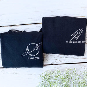 To The Moon And Back Sweatshirt or Hoodie, Personalized Embroidered Couple Gifts