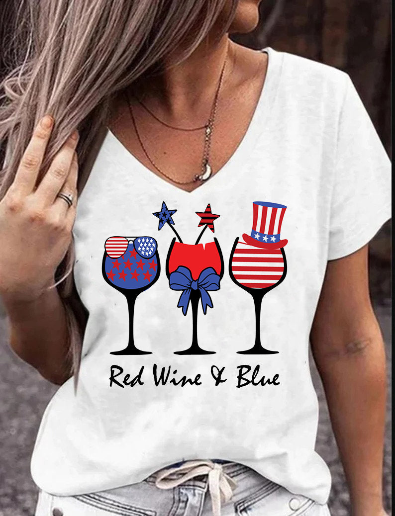 Trendy Shirt, Red Wine & Blue 4th of July wine Red White Blue Wine Glasses Shirt, Patriotic Wine Glasses Shirt, Independence Day Shirt