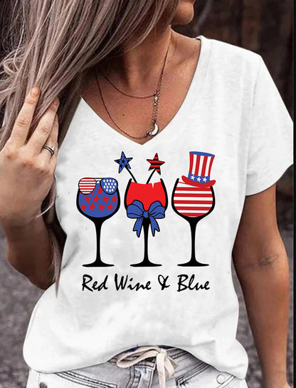 Trendy Shirt, Red Wine & Blue 4th of July wine Red White Blue Wine Glasses Shirt, Patriotic Wine Glasses Shirt, Independence Day Shirt