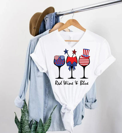 Trendy Shirt, Red Wine & Blue 4th of July wine Red White Blue Wine Glasses Shirt, Patriotic Wine Glasses Shirt, Independence Day Shirt