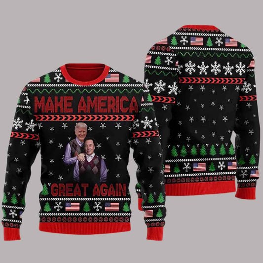 Trump Elon Musk Make America Great Again Ugly Christmas Sweater