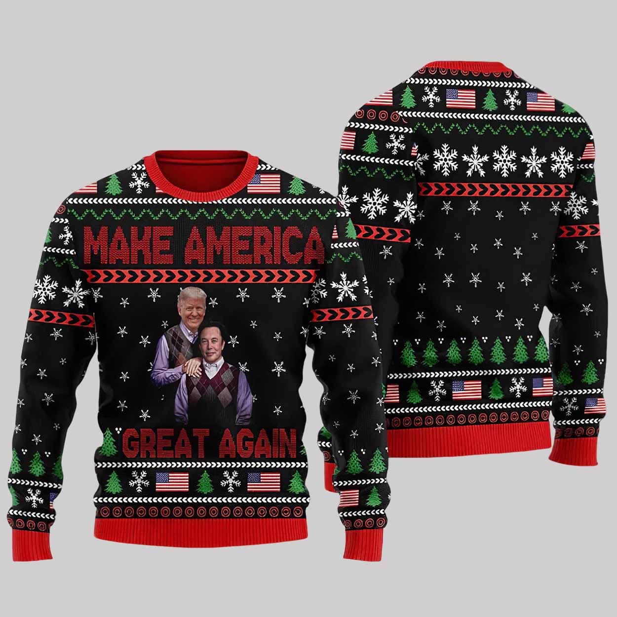 Trump Elon Musk Step Brothers Make America Great Again Ugly Christmas Sweater