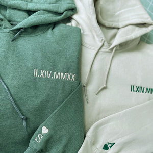 Unique Anniversary Gift for Couple with Embroidered Roman Numerals on Chest Sweatshirt or Hoodie