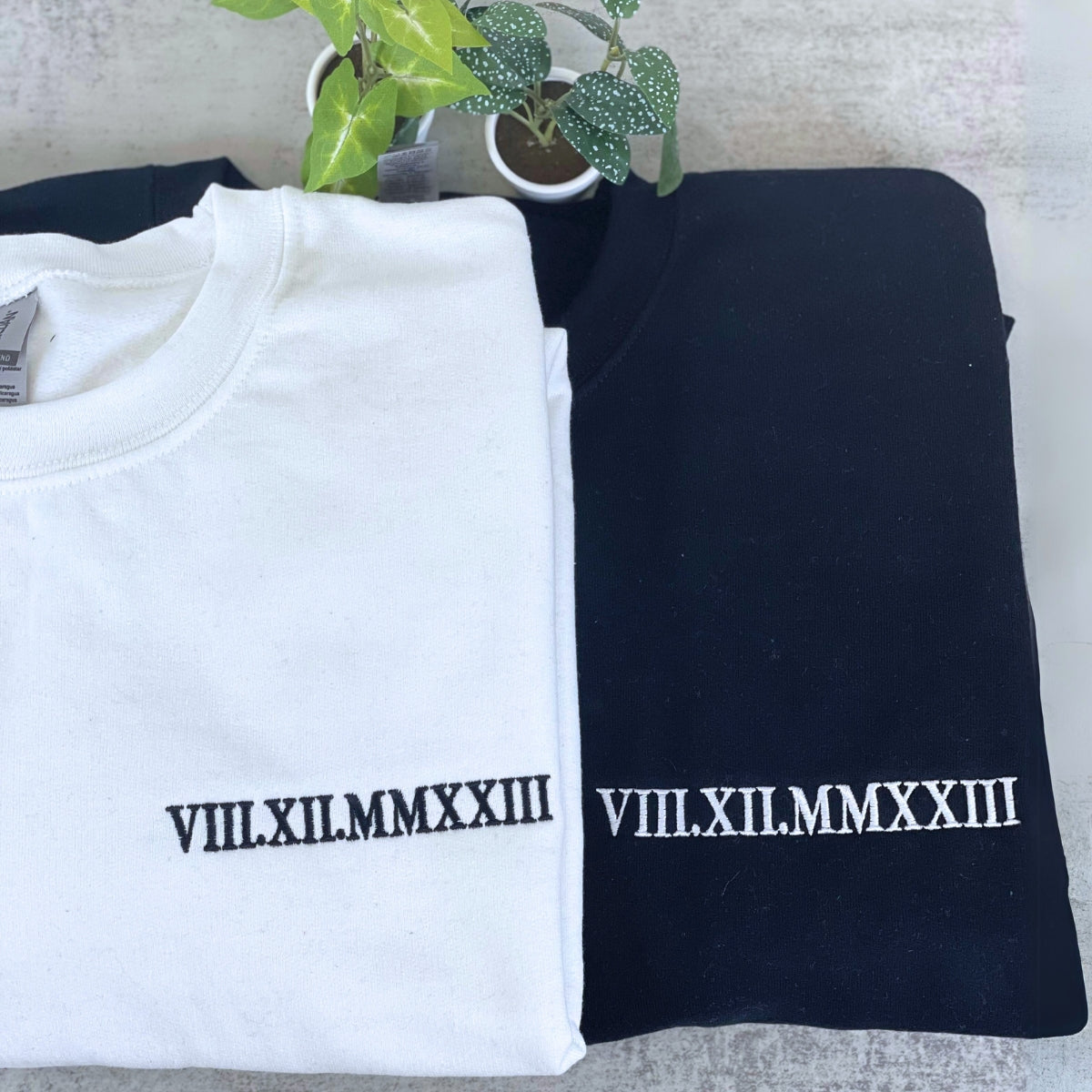 Unique Anniversary Gift for Couple with Embroidered Roman Numerals on Chest Sweatshirt or Hoodie