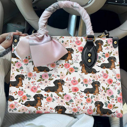 Leather Bag Charming Floral Dachshund