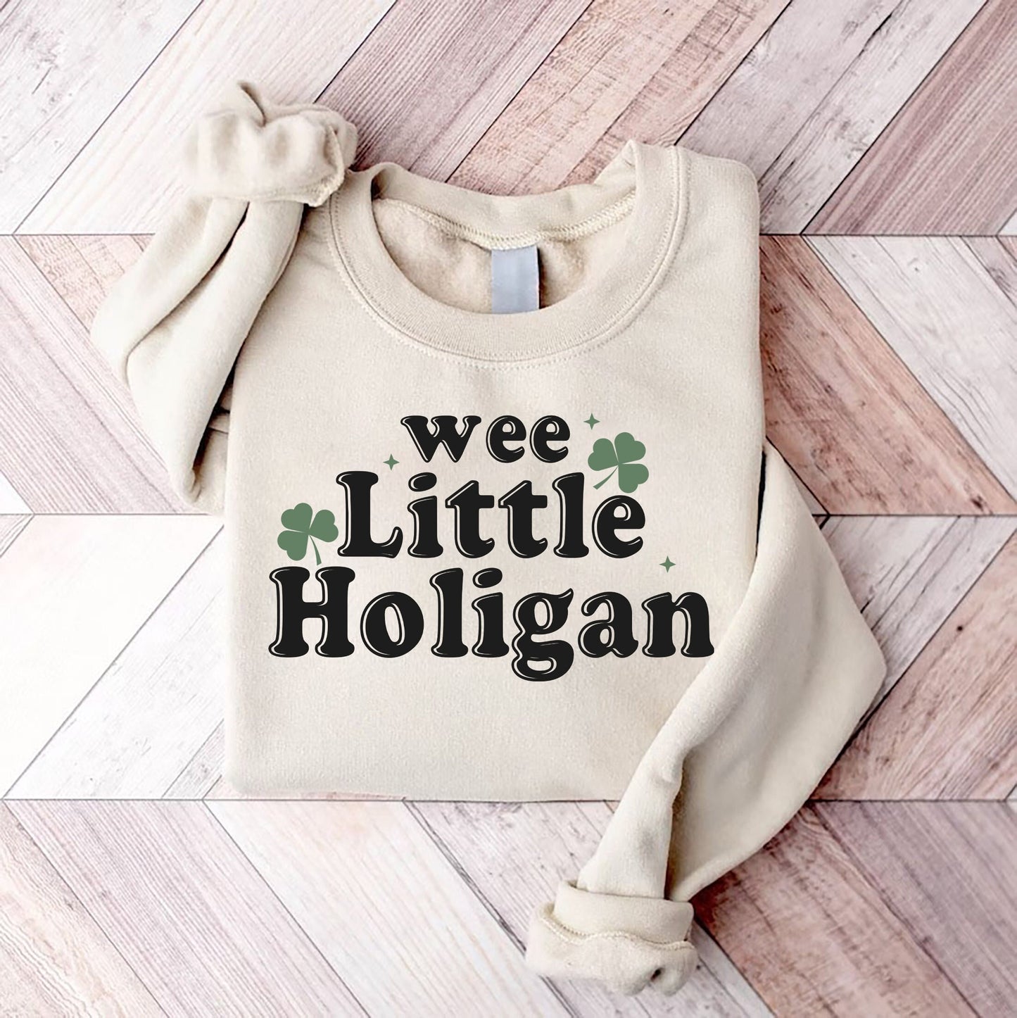 Wee Little Hooligan Kid Sweatshirt - St Patrick's Day Kids Pullover - Vintage Natural Crew Neck