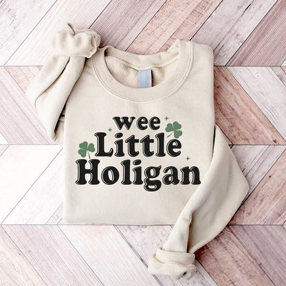Wee Little Hooligan Kid Sweatshirt - St Patrick's Day Kids Pullover - Vintage Natural Crew Neck